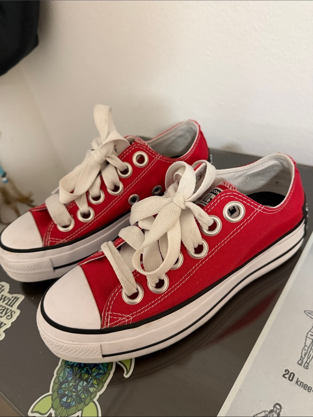 Converse Red Low-Top Canvas Sneakers with White Laces